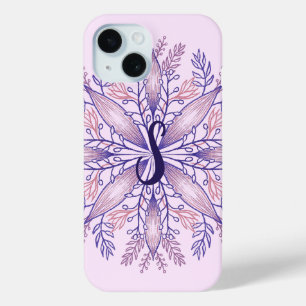 Botanical monogram cottagecore boho floral pink iPhone 15 case