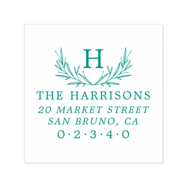 Botanical Monogram Family Name & Return Address Self-inking Stamp (Design)