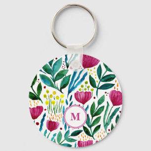Botanical Monogram floral illustration Keychain