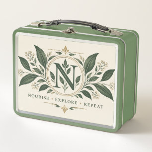 Botanical Monogram Green Lunchbox – Elegant Nature