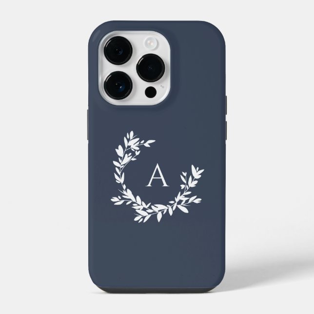 Botanical Monogram Initial Navy Blue iPhone Case (Back)