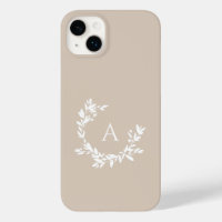Botanical Monogram Initial Neutral Beige Tan Taupe