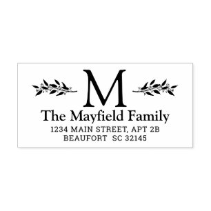 Botanical Monogram Initial Return Address Rubber Stamp