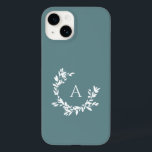Botanical Monogram Initial Teal Turquoise Case-Mate iPhone 14 Case<br><div class="desc">A hand drawn crescent wreath of leaves and laurels surrounds your monogram or initial. The minimal floral illustration is perfect for a rustic or farmhouse feel. Click the customize button to change the background colour or to add more text.</div>