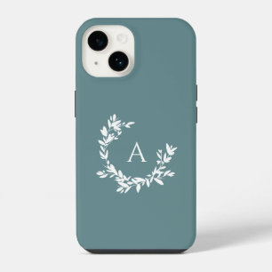 Botanical Monogram Initial Teal Turquoise iPhone 14 Case