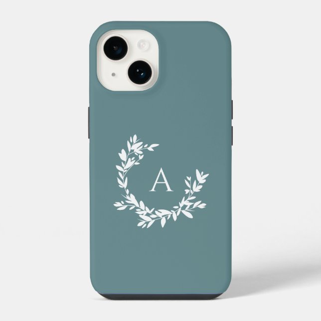 Botanical Monogram Initial Teal Turquoise iPhone Case (Back)