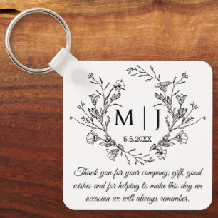  botanical monogram thank you wedding  keychain