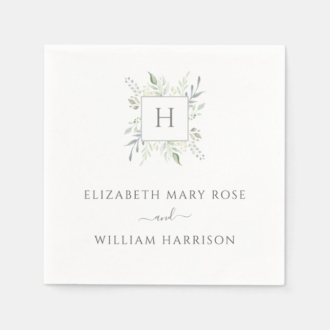 Botanical Monogram Wedding Napkin (Front)
