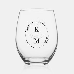 Botanical Monogram Wedding or Anniversary Stemless Wine Glass