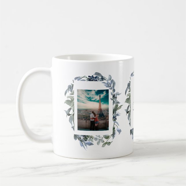 Botanical Monogram With Bride and Groom Photo Coffee Mug (Left)