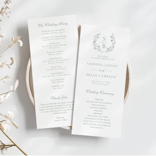 Botanical Monogram Wreath Sage Green Program Card