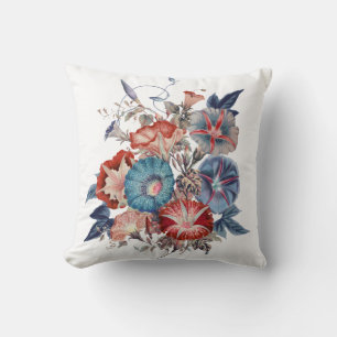 Botanical Morning Glories Flower Bouquet Throw Pillow