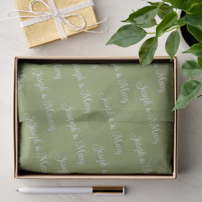 Botanical Moss Green & Delicate Lavender Script  Tissue Paper (Gift)