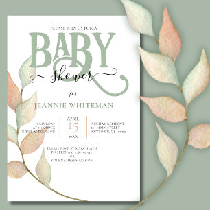 Botanical Moss & Peach BABY SHOWER Invitation