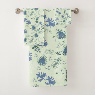 Botanical Moss Print in blue and light green Bath Bath Towel Set