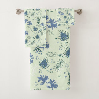Botanical Moss Print in blue and light green Bath Bath Towel Set