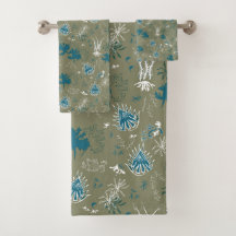 Botanical Moss Print in teal green and moss green