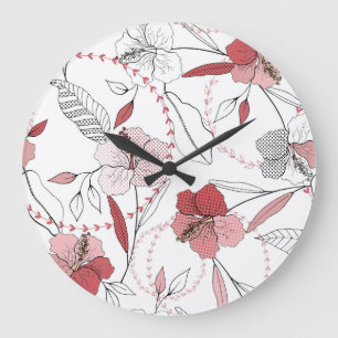 Botanical Motifs: Isolated Flower Vintage Large Clock