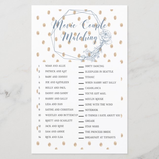 Botanical Movie Couple Matching Game (Front)