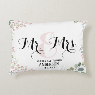 Botanical Mr Mrs Personalized Wedding Newly Wed Accent Pillow
