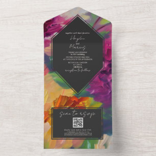 Botanical Multicolor Floral Wedding RSVP QR All In One Invitation