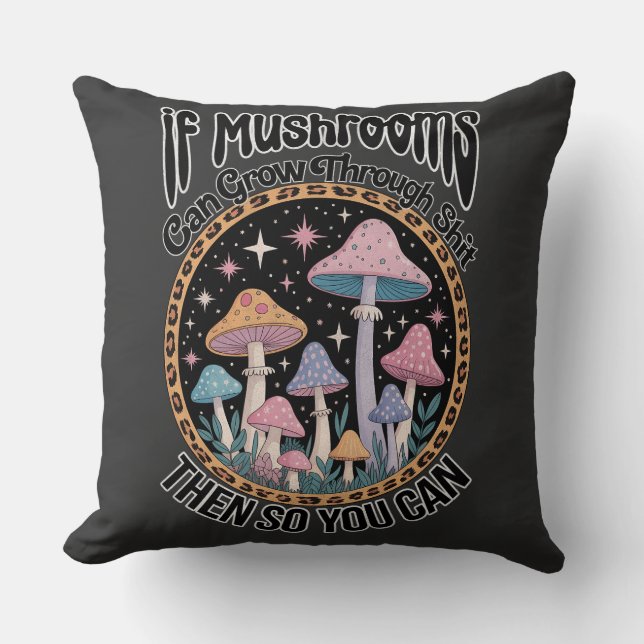 Botanical Mushroom Throw Pillow (Front)