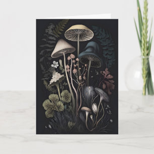 Botanical Mushrooms Dark Cottagecore Print, Dark Card