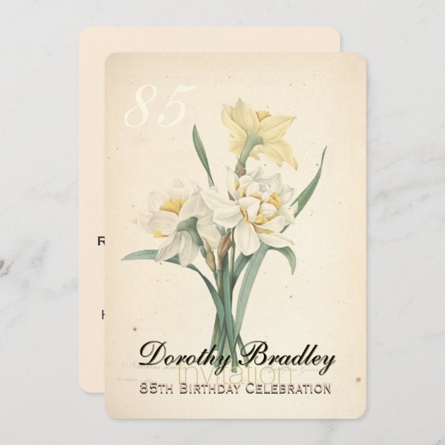 Botanical Narcissus 85th Birthday Invitation (Front/Back)