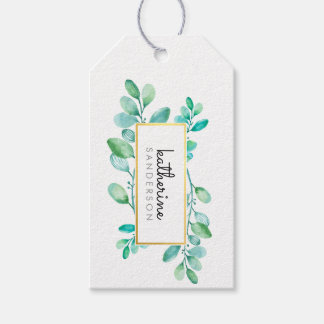 BOTANICAL NATURE modern watercolor painted leaves Gift Tags
