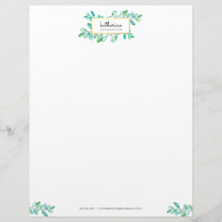 BOTANICAL NATURE modern watercolor painted leaves Letterhead
