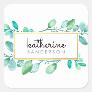 BOTANICAL NATURE modern watercolor painted leaves Square Sticker