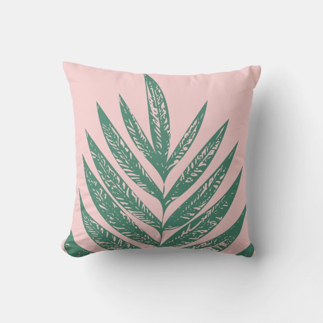 Botanical Nature Tropical Illustration Pink Green Throw Pillow (Front)