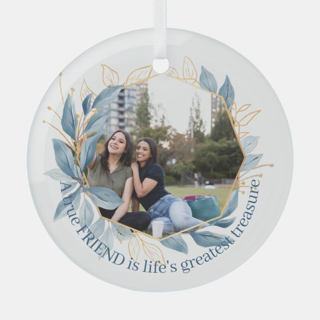  Botanical Navy Blue Friends Life's Greatest  Cera Glass Ornament (Front)