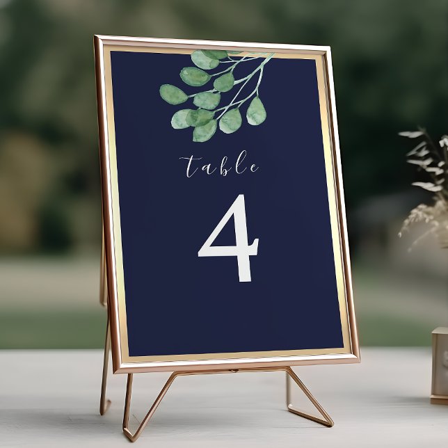 Botanical Navy Blue Wedding Table Number (Creator Uploaded)