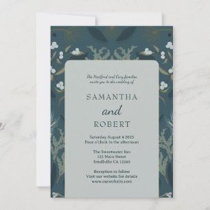 Botanical Navy Blue Winter Wedding Invitation