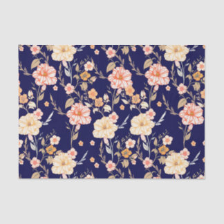 Botanical Navy Blush Pink Floral Vintage Elegant Tissue Paper