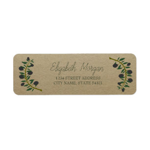 Botanical Olive Branch, Kraft   Address Label