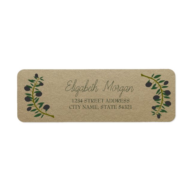 Botanical Olive Branch, Kraft   Address Label (Front)