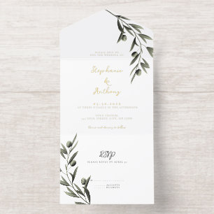 Botanical Olive Branch Leaves Italian Wedding All In One Invitation