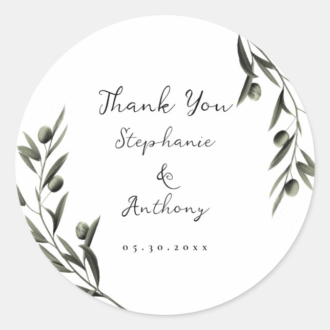 Botanical Olive Branch Leaves Italian Wedding  Classic Round Sticker (Front)