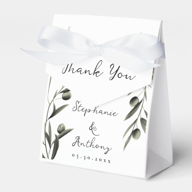 Botanical Olive Branch Leaves Italian Wedding   Favor Box (Front Side)