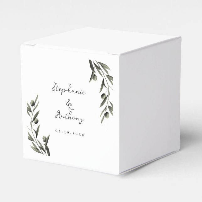 Botanical Olive Branch Leaves Italian Wedding  Favor Box (Front Side)