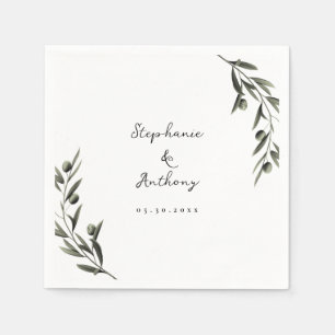Botanical Olive Branch Leaves Italian Wedding Napkin