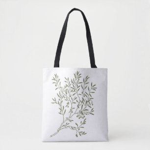 'Botanical Olive Branch' Minimalist Natural Budget Tote Bag