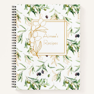 Botanical Olive Branches Recipe Organizer Notebook