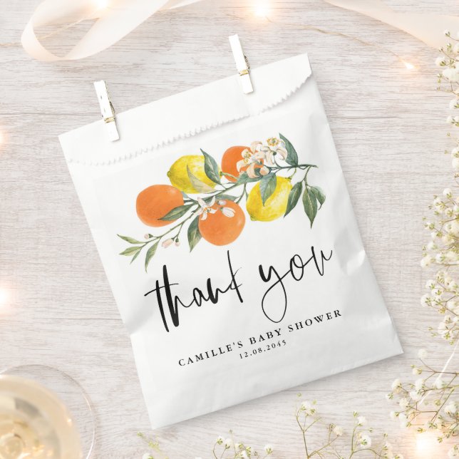 Botanical Orange and Lemon Baby Shower Thank You Favour Bag (Clipped)