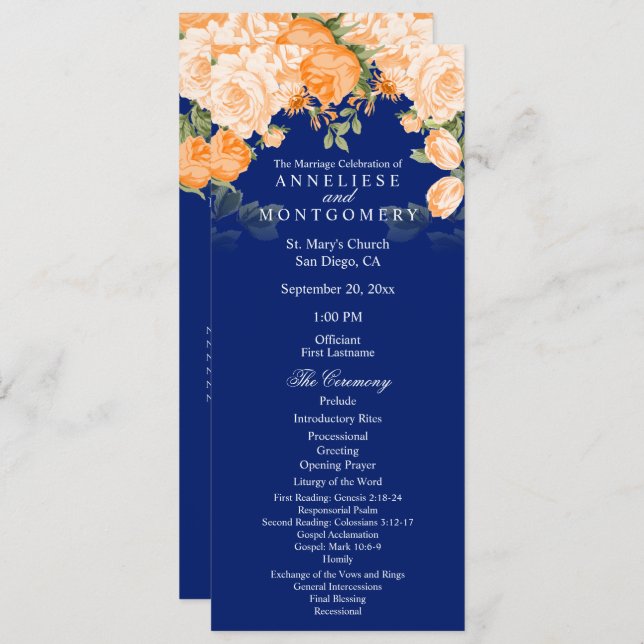 Botanical Orange and Navy Blue Floral - Program (Front/Back)