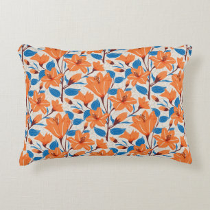 Botanical Orange Blue Lily Floral Pattern   Accent Pillow