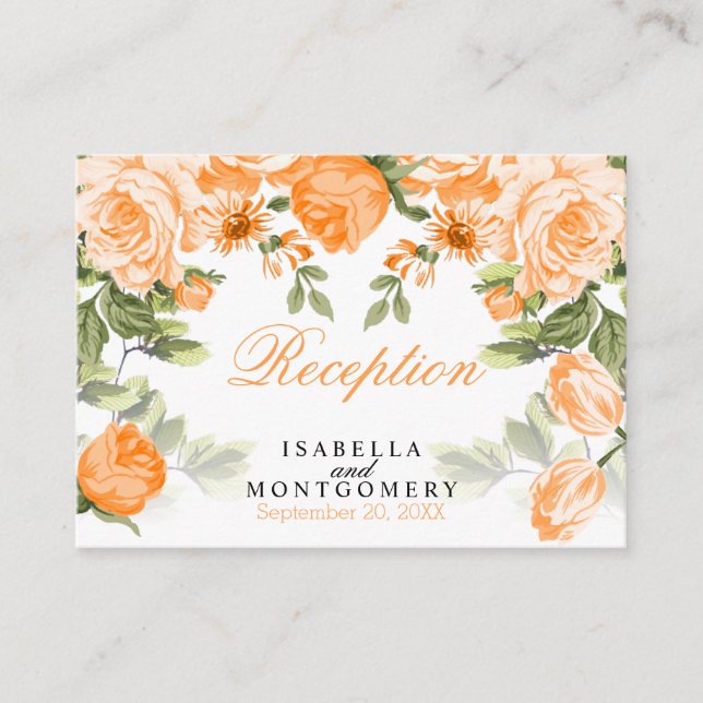 Botanical Orange Floral - Reception Enclosure Card (Front)