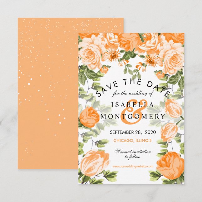 Botanical Orange Floral -Save the Date Invitation (Front/Back)